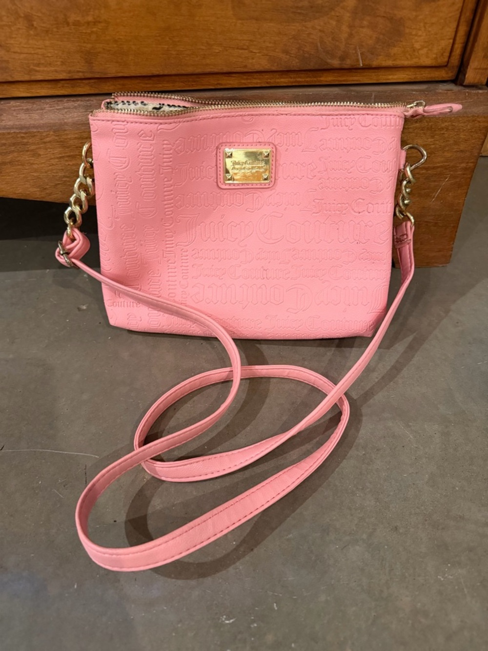 Juicy Couture Pink Embossed Logo Crossbody Bag with Gold Hardware